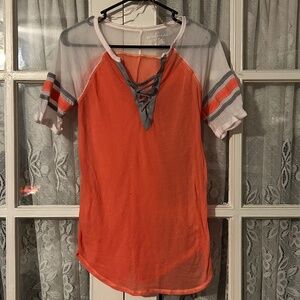 😉Bundle Days😉Women’s Bobbi Brooks See Through Raglan Baseball Tee Style V Neck